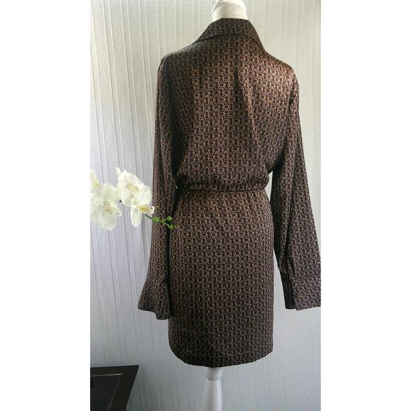 Sanctuary Brown Geometric Print Shirt Dress Long Sleeve Gold Buttons-XL NWT - Picture 4 of 8
